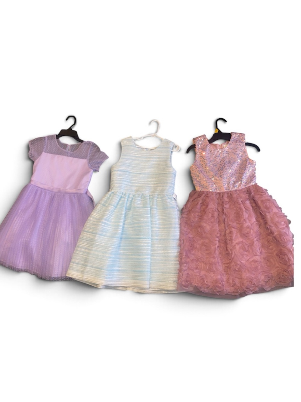 3 Girls Pastel Party Dress - Lavender, Ivory/blue, Blush